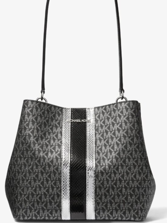 Michael Kors Handbags - Michael Kors Black and Silver Monogram Shoulder Bag
